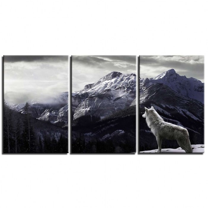 Tableau loup blanc à la montagne