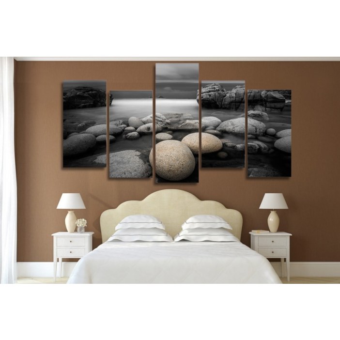 Plage de galets noir et blanc Tableau Galet Tableau Zen