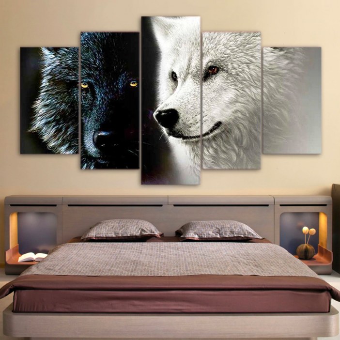 Tableau couple de loups noir et blanc Tableau Loup Tableau Animaux