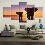 Tableau deux éléphants sous un couché de soleil Tableau Éléphant Tableau Animaux