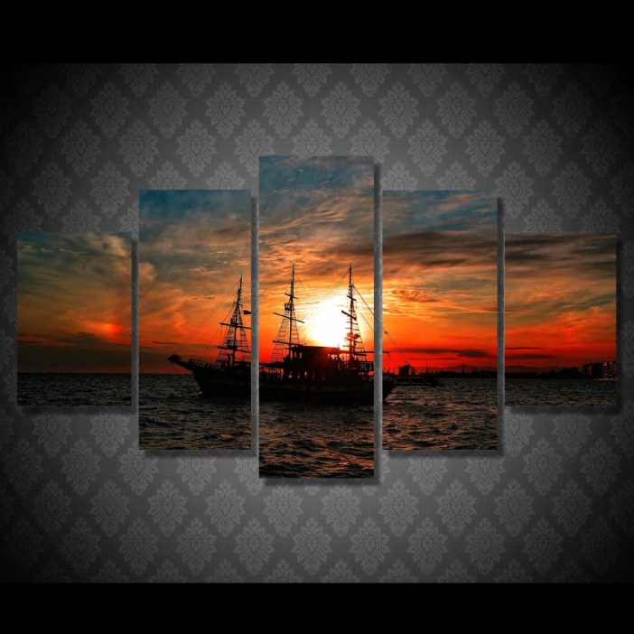 Tableau voilier et coucher de soleil