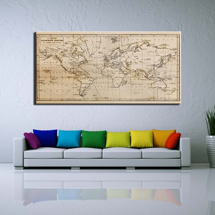 Tableau carte du monde et courbes magnétiques