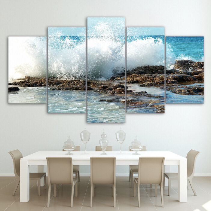 Tableau fracas des vagues sur les rochers Tableau Mer Tableau Nature format: Horizontal