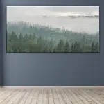 Tableau montagne dans le brouillard. Bonne qualité, original, accrochée sur un mur dans un salon