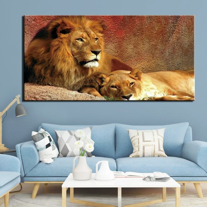Tableau couple de lions