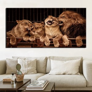 Tableau famille de lions