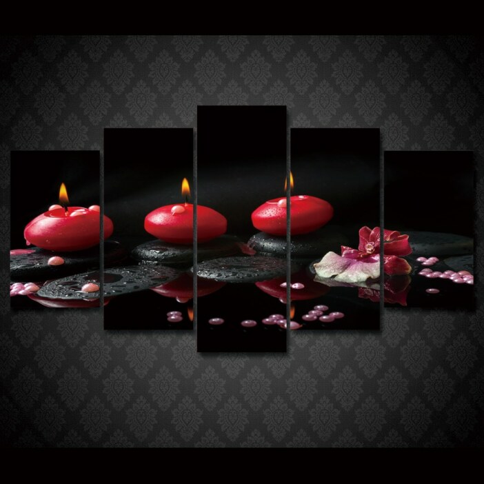 Tableau galets noirs et bougies rouges