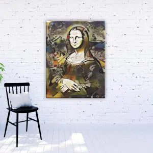 Tableau Mona Lisa abstrait. Bonne qualité, original, accrochée sur un mur dans un salon
