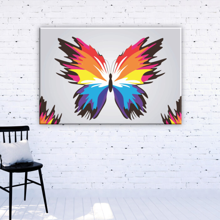Tableau abstrait papillon. Bonne qualité, original, accrochée sur un mur dans un salon