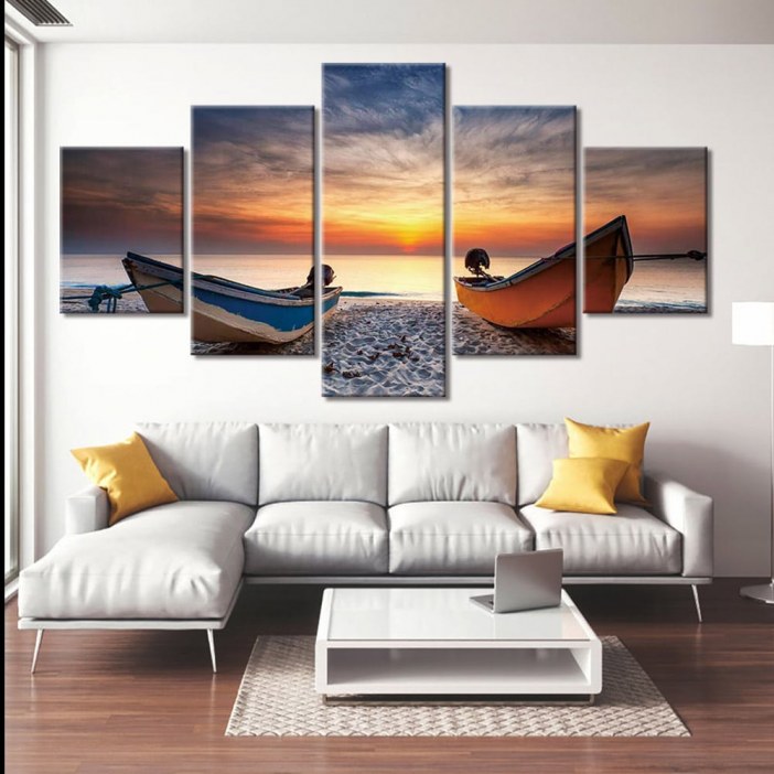 Tableau 2 barques sur la plage