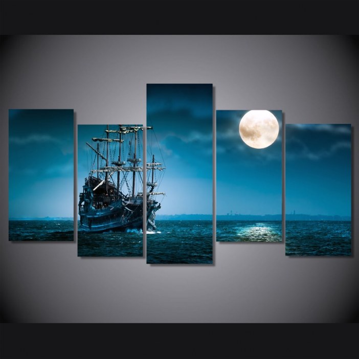 Tableau bateau pirate pleine lune