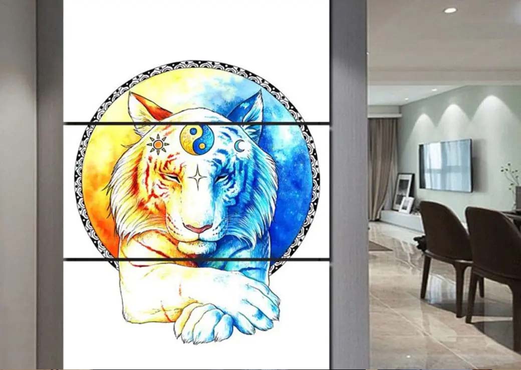 Tableau lion yin soleil et yang lune Tableau Lion Tableau Animaux taille: S|M|L|XL