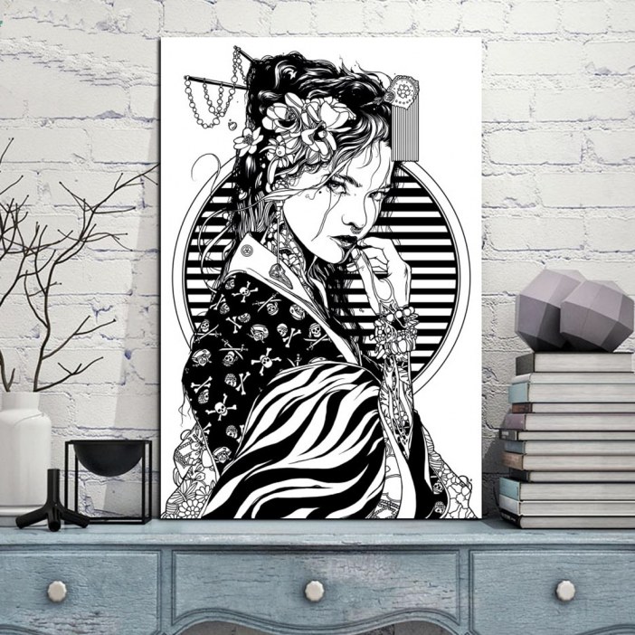 Tableau Geisha noir et blanc