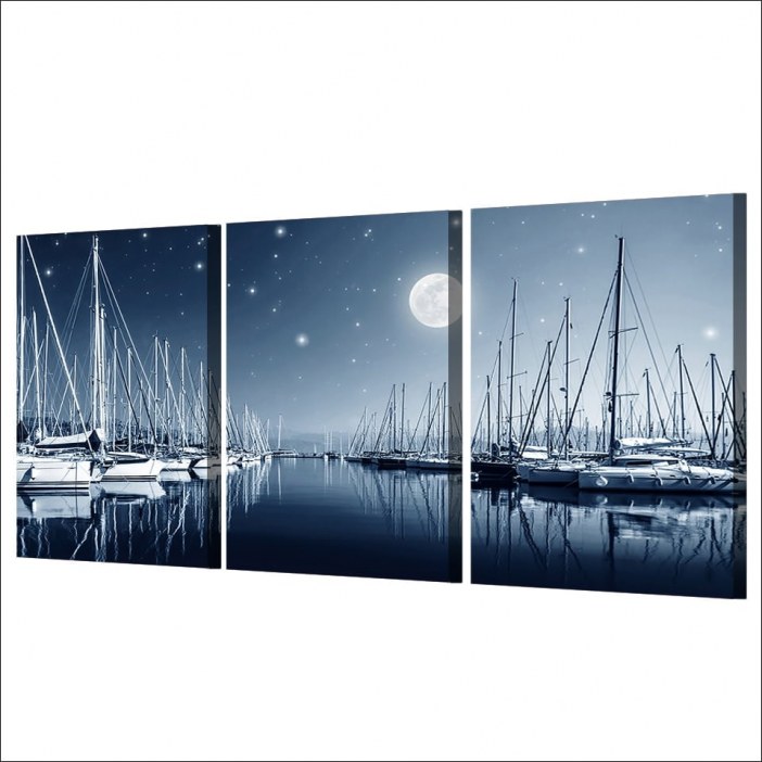 Tableau un port sous la pleine lune