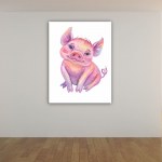 Tableau cochon blanc et rose. Bonne qualité, original, accrochée sur un mur dans un salon