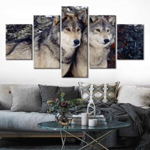 Tableau couple de loups gris Tableau Animaux Tableau Loup
