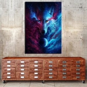 Tableau loup pleine lune Yin Yang Tableau Animaux Tableau Loup