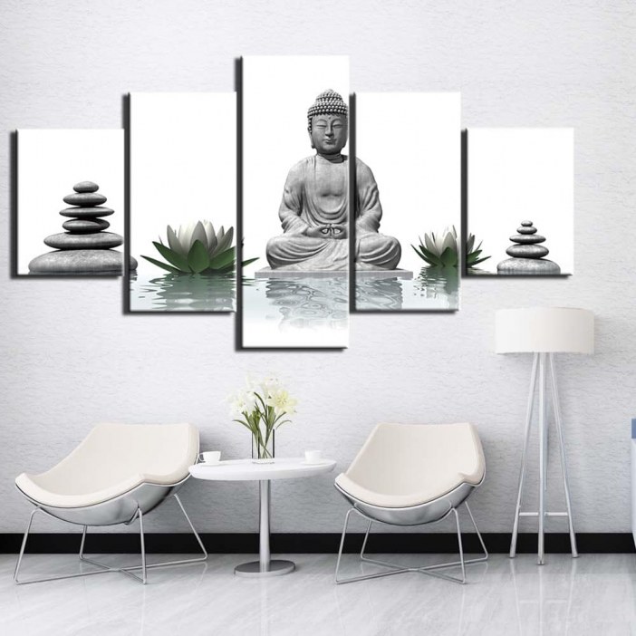 Tableau galets lotus et bouddha