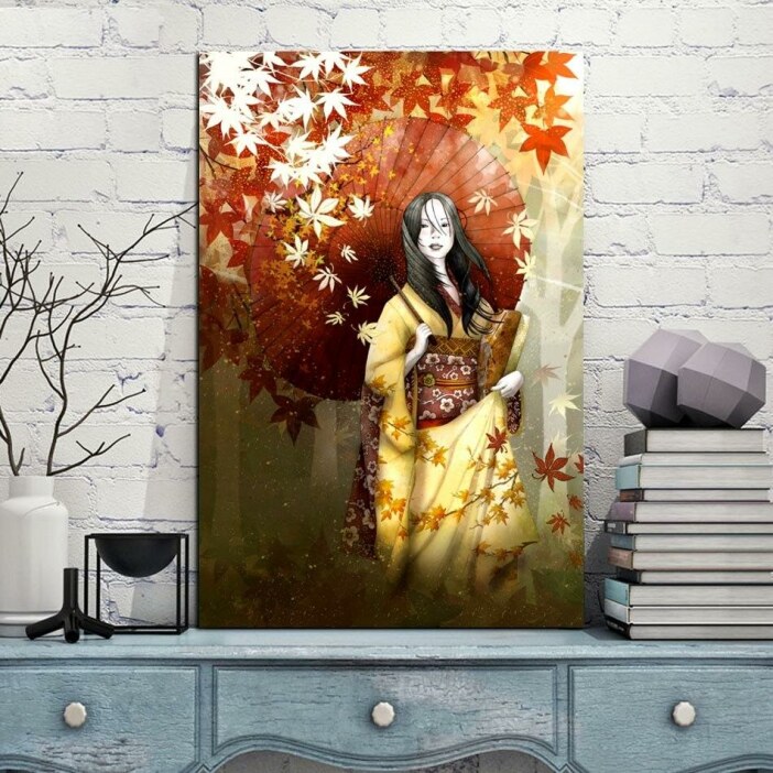 Tableau Geisha à l&rsquo;automne Tableau Japonais Tableau Monde