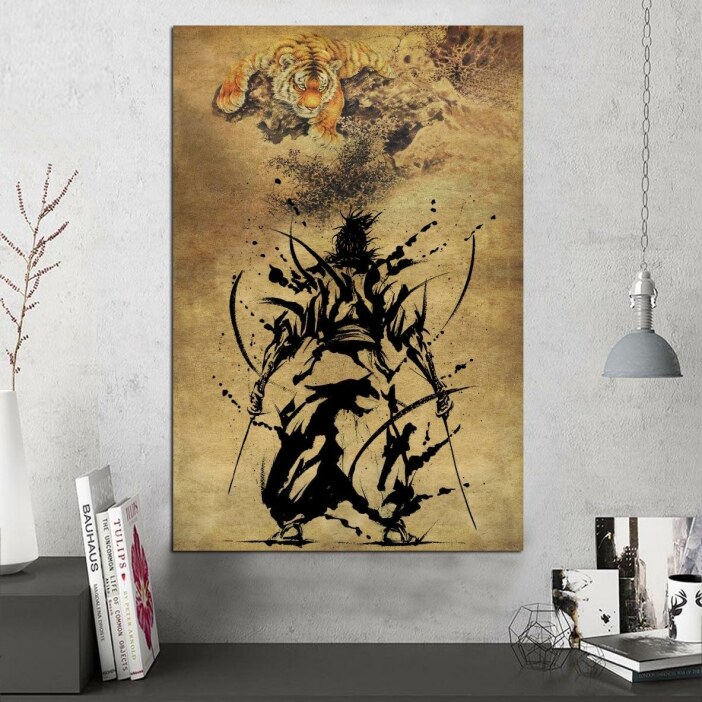 Tableau Tigre et samouraï Tableau Japonais Tableau Monde