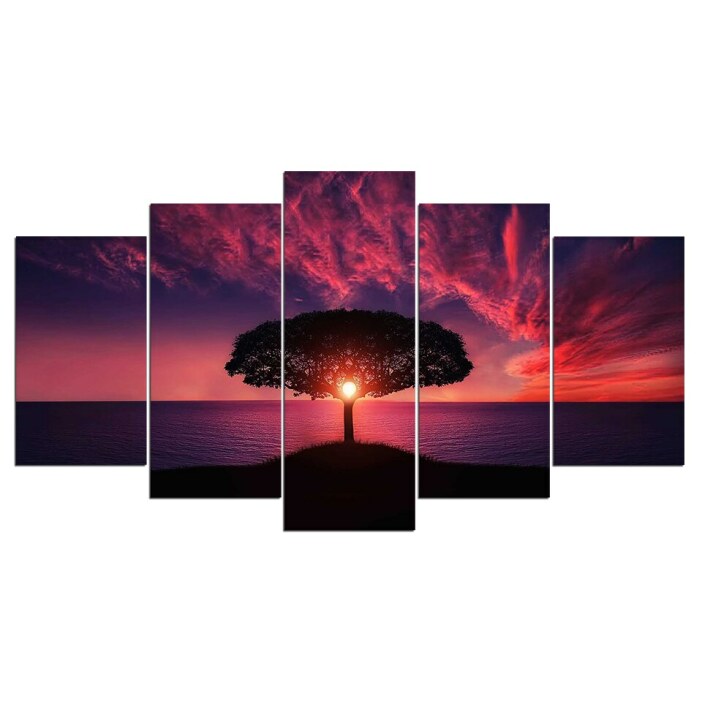 Tableau arbre au soleil levant