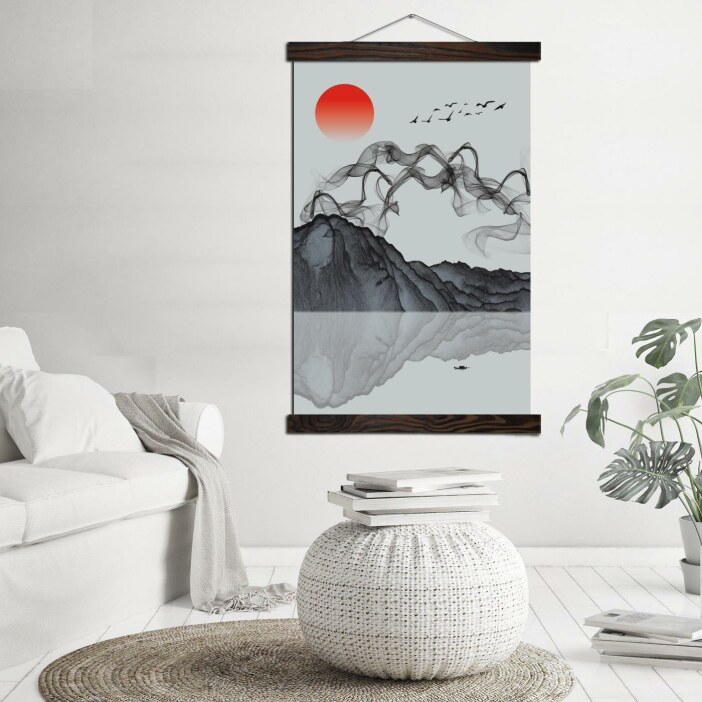 Tableau fumée au dessus de la montagne