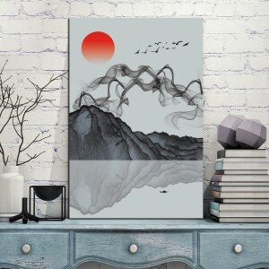 Tableau fumée au dessus de la montagne