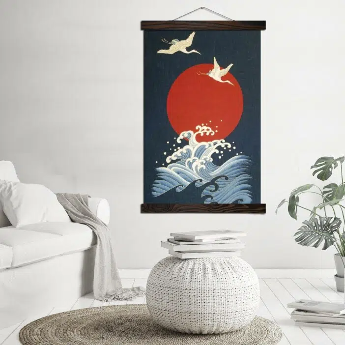 Tableau grue mer et soleil Tableau Japonais Tableau Monde