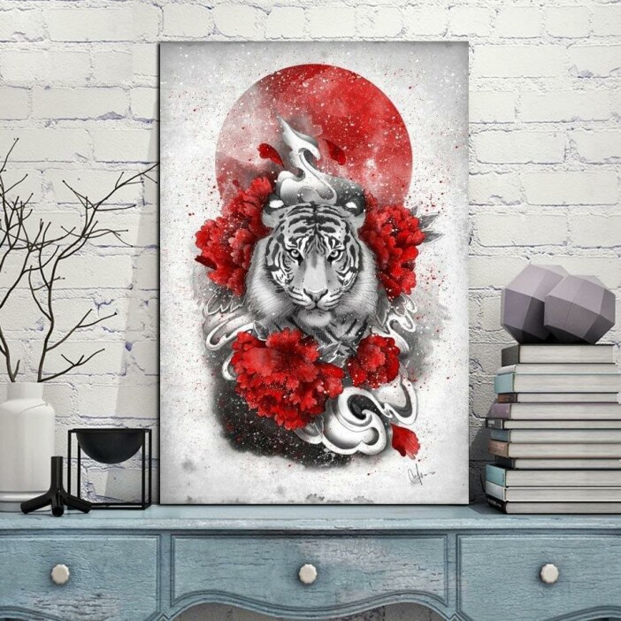 Tableau tigre du soleil levant Tableau Japonais Tableau Monde