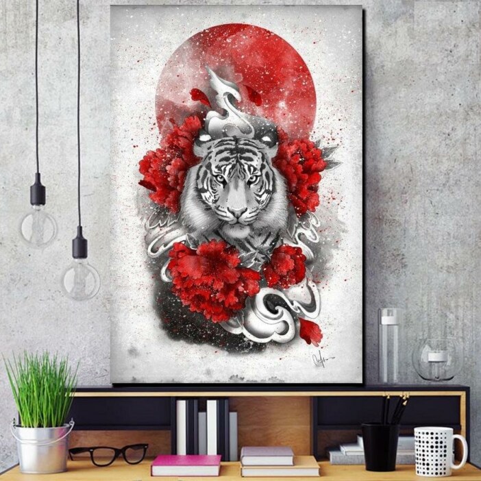 Tableau tigre du soleil levant Tableau Japonais Tableau Monde
