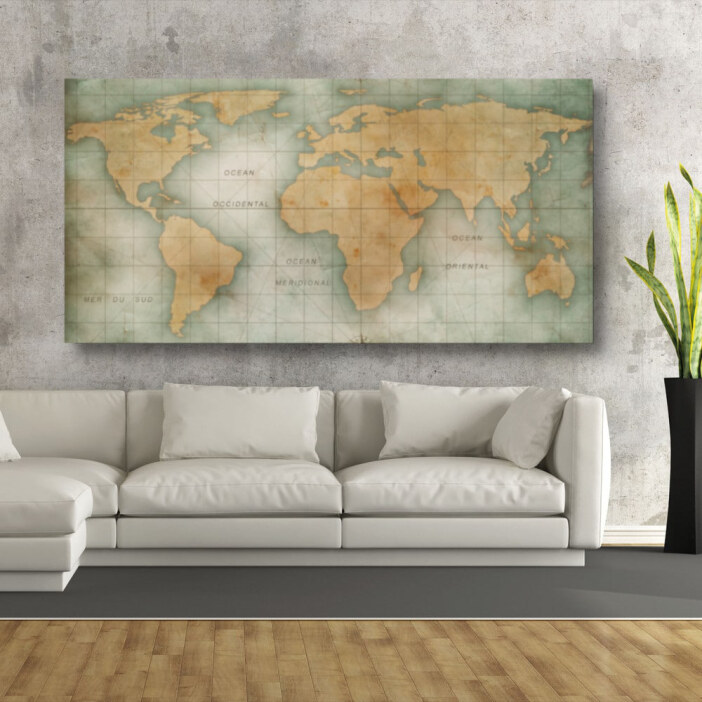 Tableau Carte du monde vintage vert Tableau Monde Tableau Carte du Monde Tableau Vintage