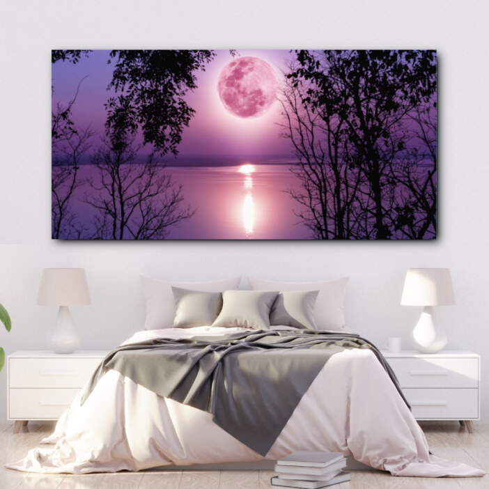 Tableau Pleine lune sur le lac Tableau Paysage Tableau Nature