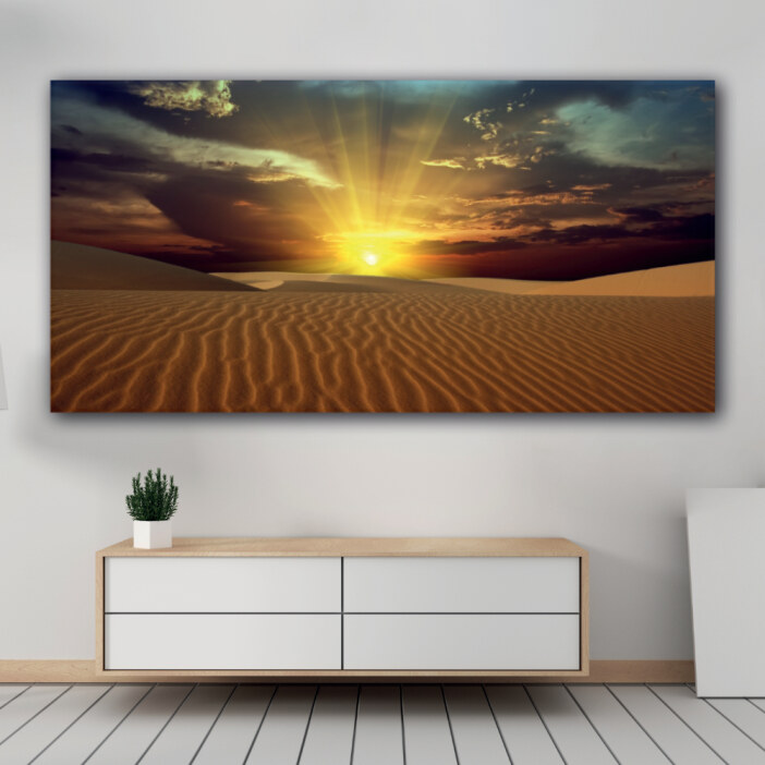 Tableau Coucher de soleil dans le désert horizontal Tableau Nature Tableau Paysage