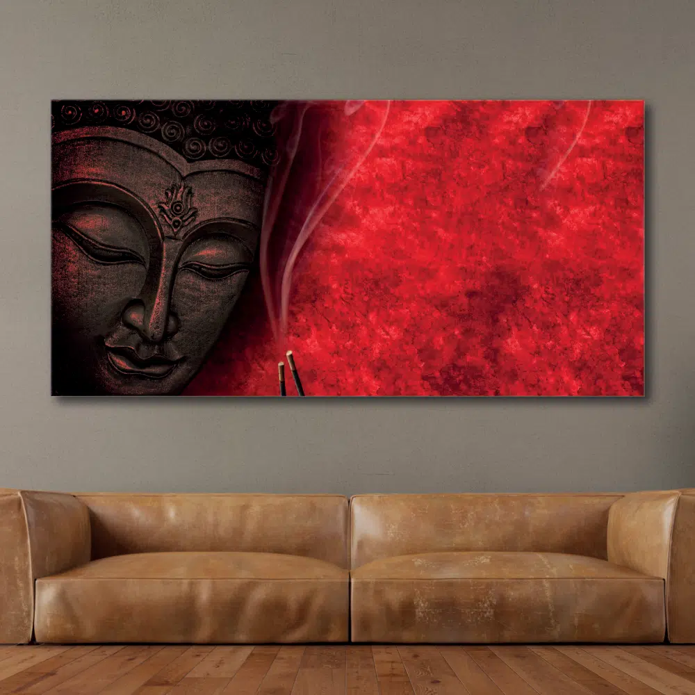 Tableau Bouddha rouge avec un encens • Tabloide