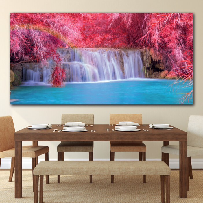 Tableau cascade dans la forêt de pluie rose Tableau Nature Tableau Paysage