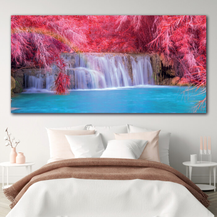 Tableau cascade dans la forêt de pluie rose Tableau Nature Tableau Paysage