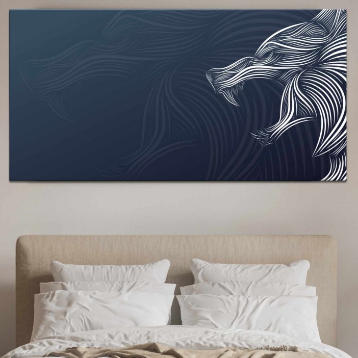 Tableau Dessin Loup sur fond bleu