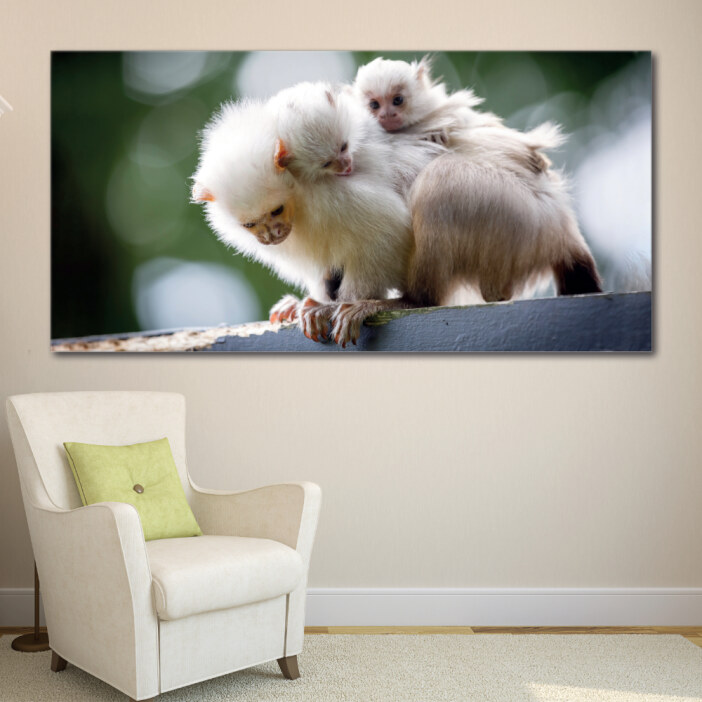 Tableau Maman singe et ses deux bébés Tableau Animaux Tableau Singe