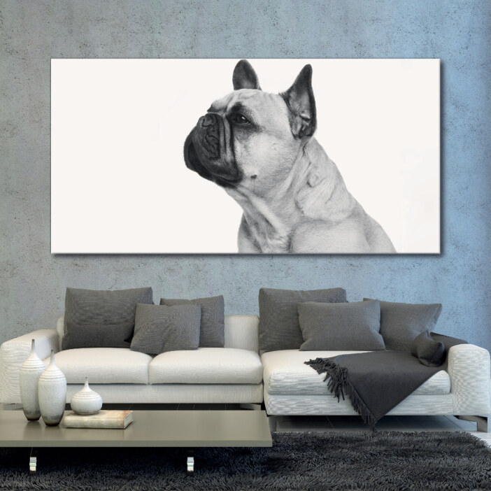 Tableau Profil de bouledogue français noir et blanc Tableau Animaux Tableau Chien