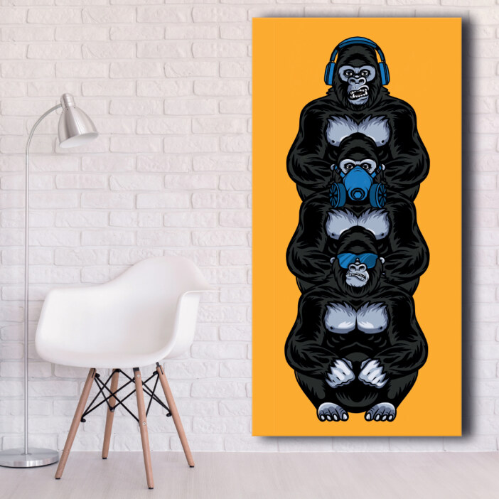 Tableau Trois singes sages modernes vertical Tableau Animaux Tableau Singe