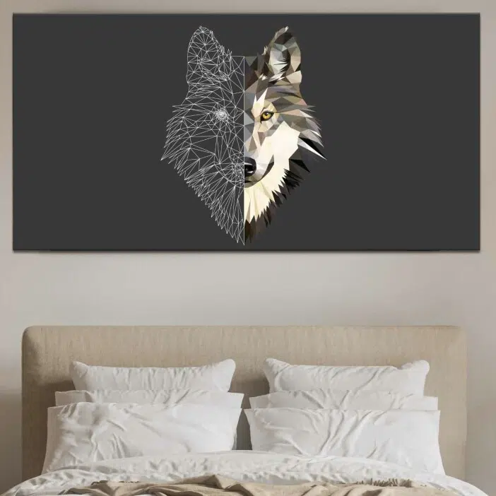 Tableau tête de loup géométrique Tableau Animaux Tableau Loup format: Horizontal