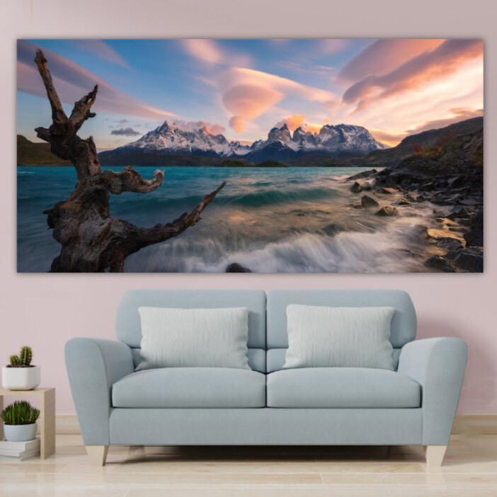 Tableau Montagne entourée par la rivière Tableau Montagne Tableau Nature