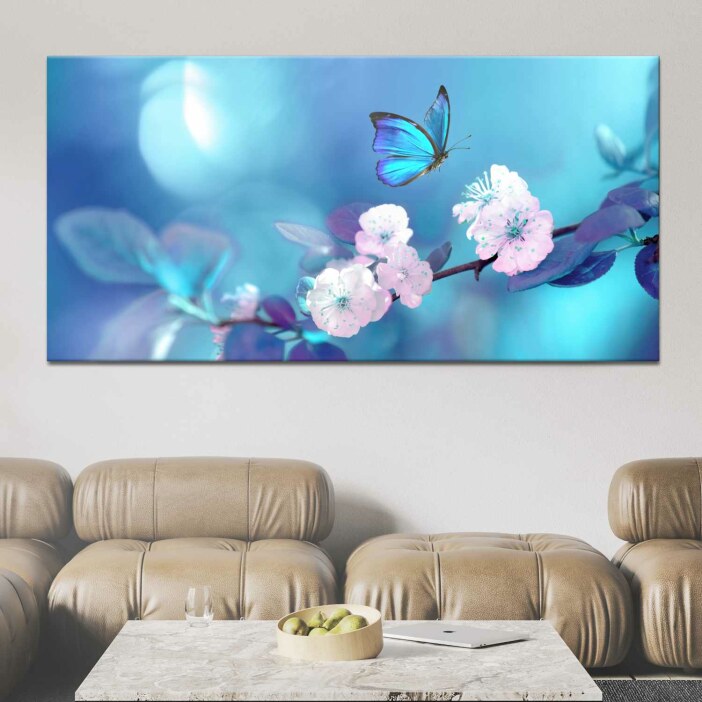 Tableau Papillon bleu sur des fleurs