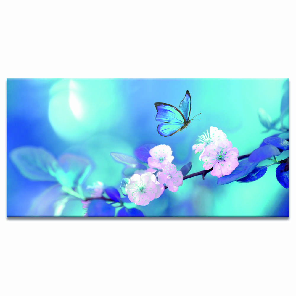 Tableau Papillon bleu sur des fleurs