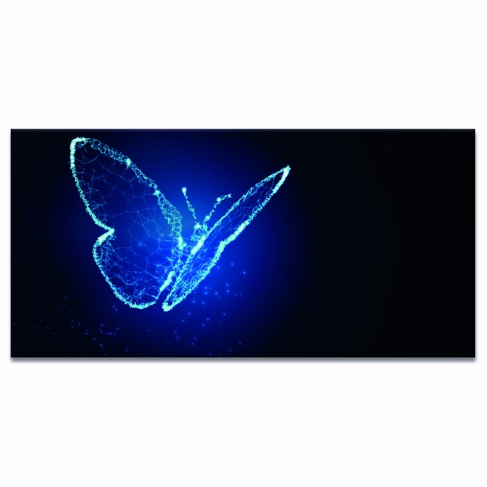 Tableau Papillon numérique bleu sur fond noir