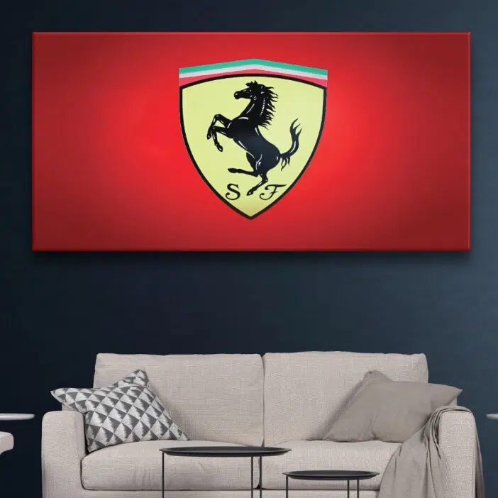 Tableau Logo Ferrari sur fond rouge