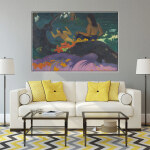 Tableau Gauguin Fata Te Miti. Bonne qualité, original, accrochée sur un mur au dessus d'un canapé dans un salon
