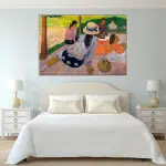 Tableau Gauguin La Sieste. Bonne qualité, original, accrochée sur un mur au dessus d'un lit dans une maison