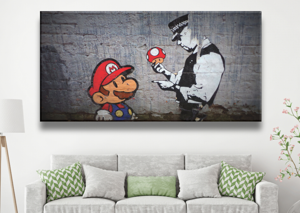 Tableau Super Mario avec policier Tableaux originaux Tableau Geek Tableau Super Mario taille: XXS|XS|S|M|L|XL|XXL