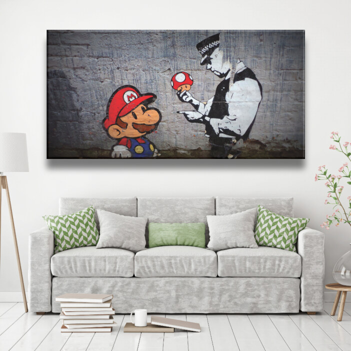Tableau Super Mario avec policier Tableaux originaux Tableau Geek Tableau Super Mario taille: XXS|XS|S|M|L|XL|XXL